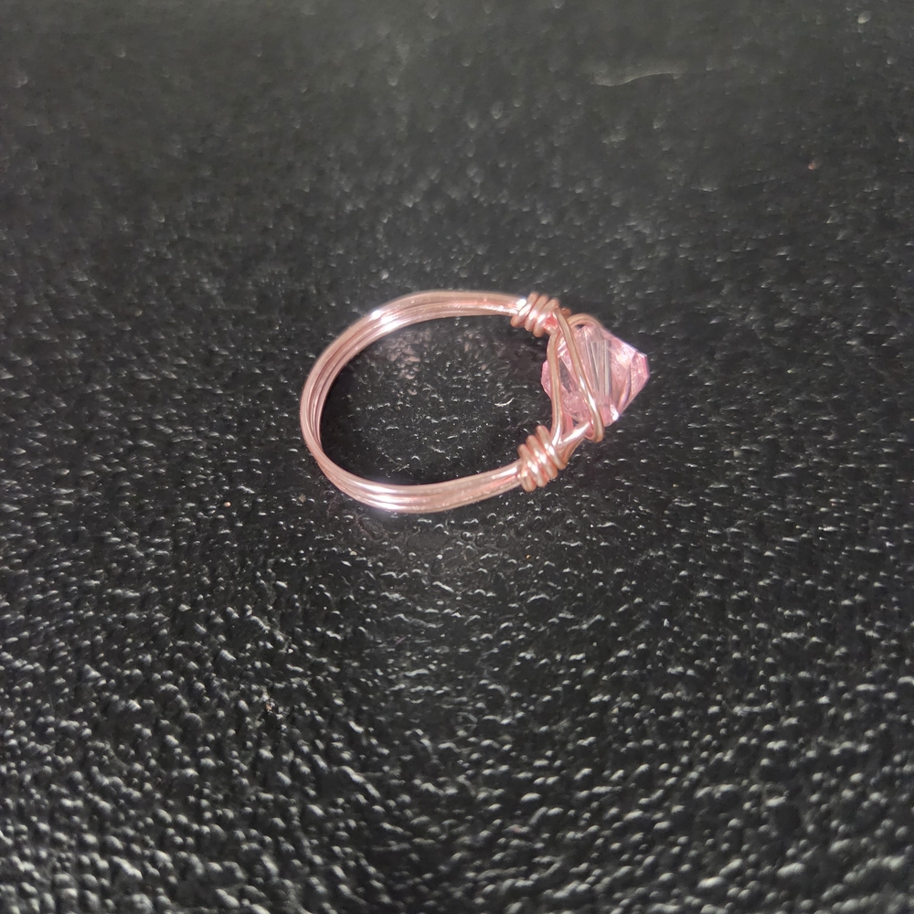 Hand Crafted Pink Wire-Wrapped Crystal Ring - Picture 3 of 8